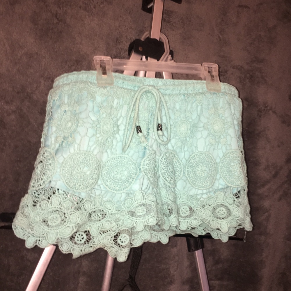 Teal Crochet Shorts